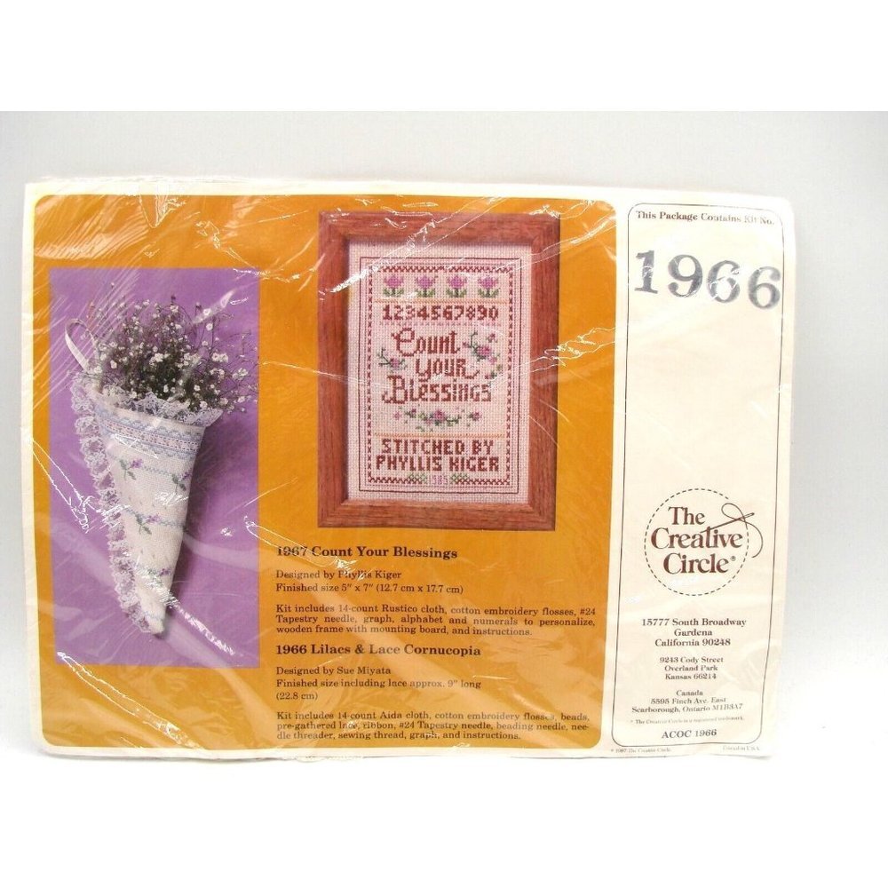 NEW The Creative Circle Cross Stitch Kit 9" Lilacs & Lace Cornucopia ACOC #1966